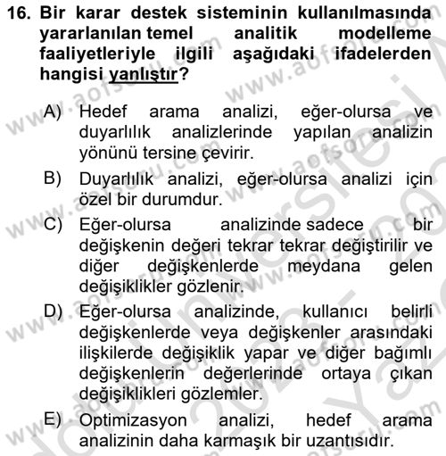 Bilişim Sistemleri Dersi 2023 - 2024 Yılı Yaz Okulu Sınav Soruları 16. Soru