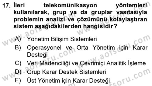 Bilişim Sistemleri Dersi 2023 - 2024 Yılı Yaz Okulu Sınav Soruları 17. Soru