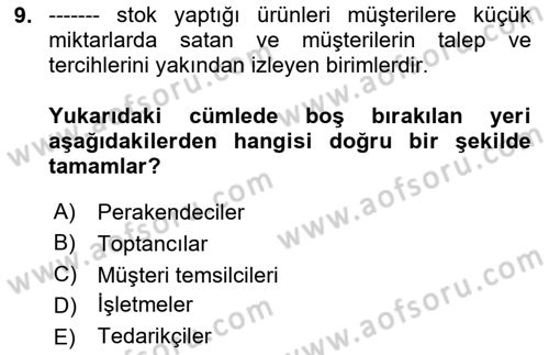 Bilişim Sistemleri Dersi 2023 - 2024 Yılı Yaz Okulu Sınav Soruları 9. Soru