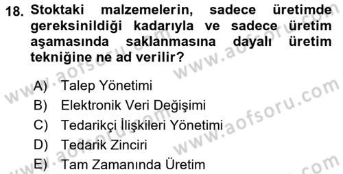 Bilişim Sistemleri Dersi 2024 - 2025 Yılı (Vize) Ara Sınavı 18. Soru