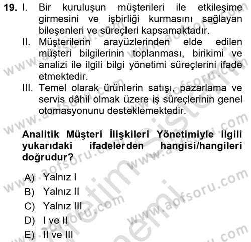 Bilişim Sistemleri Dersi 2024 - 2025 Yılı (Vize) Ara Sınavı 19. Soru