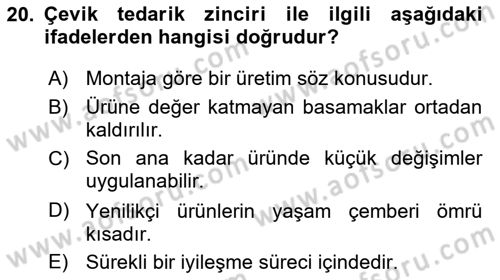 Bilişim Sistemleri Dersi 2024 - 2025 Yılı (Vize) Ara Sınavı 20. Soru