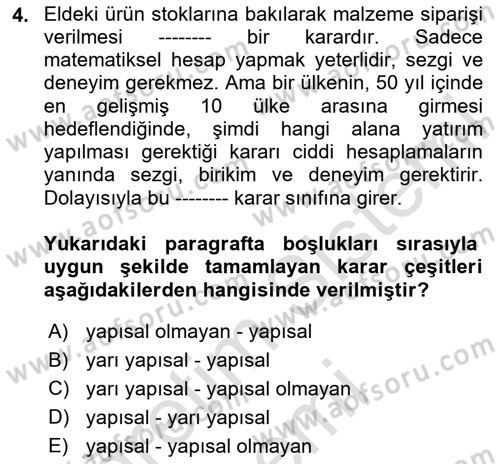 Bilişim Sistemleri Dersi 2024 - 2025 Yılı (Vize) Ara Sınavı 4. Soru