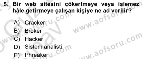 Bilişim Sistemleri Dersi 2024 - 2025 Yılı (Vize) Ara Sınavı 5. Soru