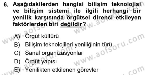 Bilişim Sistemleri Dersi 2024 - 2025 Yılı (Vize) Ara Sınavı 6. Soru