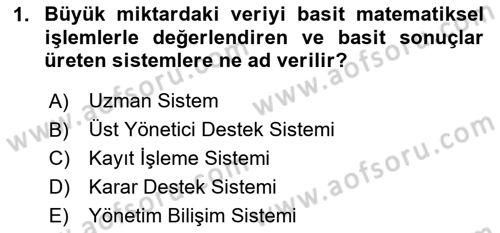 Bilişim Sistemleri Dersi 2024 - 2025 Yılı (Final) Dönem Sonu Sınav Soruları 1. Soru
