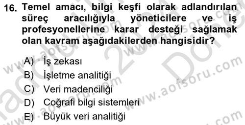 Bilişim Sistemleri Dersi 2024 - 2025 Yılı (Final) Dönem Sonu Sınav Soruları 16. Soru