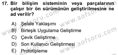 Bilişim Sistemleri Dersi 2024 - 2025 Yılı (Final) Dönem Sonu Sınav Soruları 17. Soru