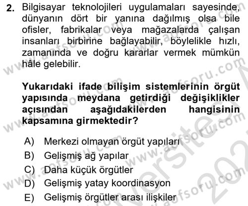 Bilişim Sistemleri Dersi 2024 - 2025 Yılı (Final) Dönem Sonu Sınav Soruları 2. Soru