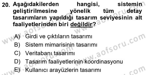 Bilişim Sistemleri Dersi 2024 - 2025 Yılı (Final) Dönem Sonu Sınav Soruları 20. Soru