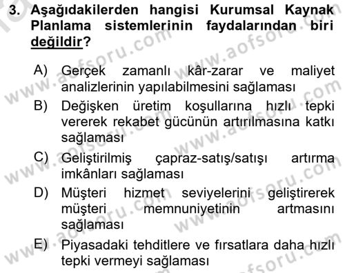 Bilişim Sistemleri Dersi 2024 - 2025 Yılı (Final) Dönem Sonu Sınav Soruları 3. Soru