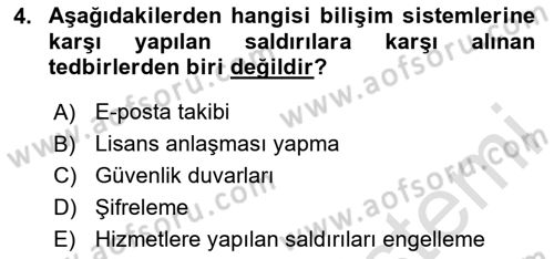 Bilişim Sistemleri Dersi 2024 - 2025 Yılı (Final) Dönem Sonu Sınav Soruları 4. Soru