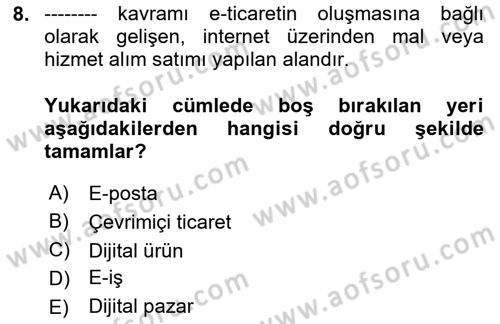 Bilişim Sistemleri Dersi 2024 - 2025 Yılı (Final) Dönem Sonu Sınav Soruları 8. Soru