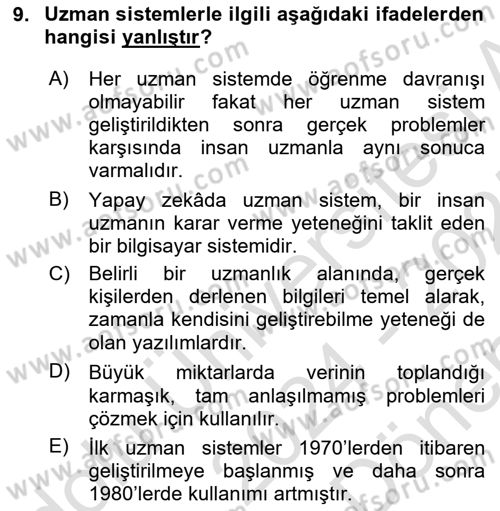 Bilişim Sistemleri Dersi 2024 - 2025 Yılı (Final) Dönem Sonu Sınav Soruları 9. Soru