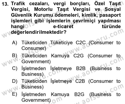 Bilişim Sistemleri Dersi 2024 - 2025 Yılı Yaz Okulu Sınav Soruları 13. Soru