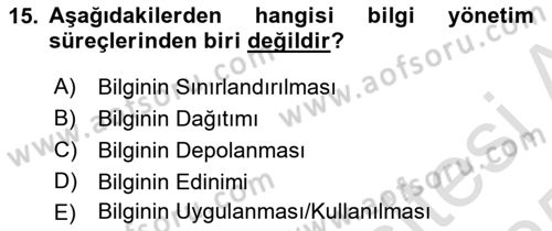 Bilişim Sistemleri Dersi 2024 - 2025 Yılı Yaz Okulu Sınav Soruları 15. Soru