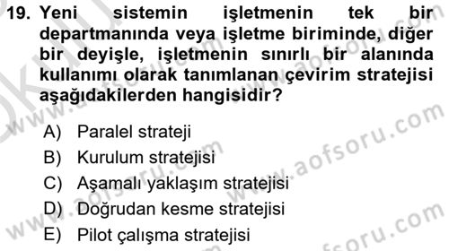 Bilişim Sistemleri Dersi 2024 - 2025 Yılı Yaz Okulu Sınav Soruları 19. Soru