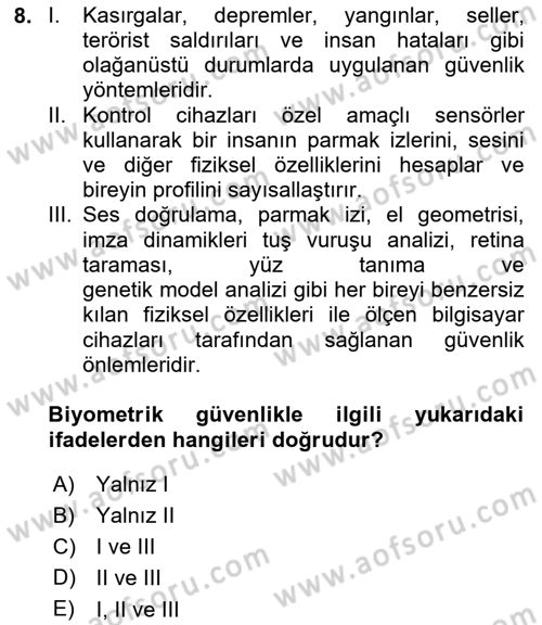 Bilişim Sistemleri Dersi 2024 - 2025 Yılı Yaz Okulu Sınav Soruları 8. Soru