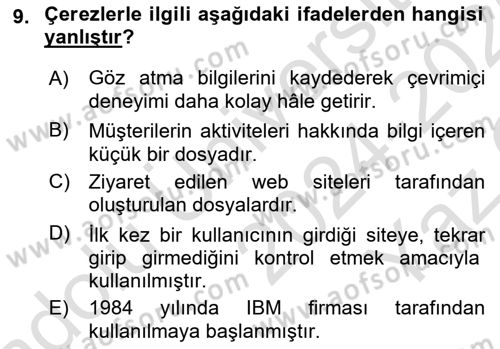 Bilişim Sistemleri Dersi 2024 - 2025 Yılı Yaz Okulu Sınav Soruları 9. Soru