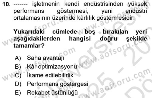Bilişim Sistemleri Dersi 2025 - 2026 Yılı (Vize) Ara Sınav Soruları 10. Soru