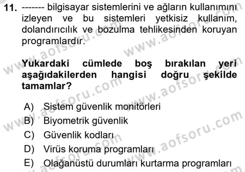 Bilişim Sistemleri Dersi 2025 - 2026 Yılı (Vize) Ara Sınav Soruları 11. Soru