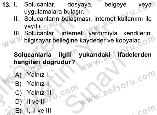 Bilişim Sistemleri Dersi 2025 - 2026 Yılı (Vize) Ara Sınav Soruları 13. Soru