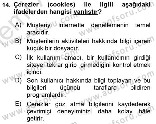 Bilişim Sistemleri Dersi 2025 - 2026 Yılı (Vize) Ara Sınav Soruları 14. Soru