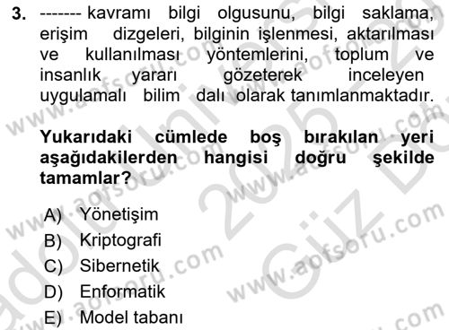 Bilişim Sistemleri Dersi 2025 - 2026 Yılı (Vize) Ara Sınav Soruları 3. Soru