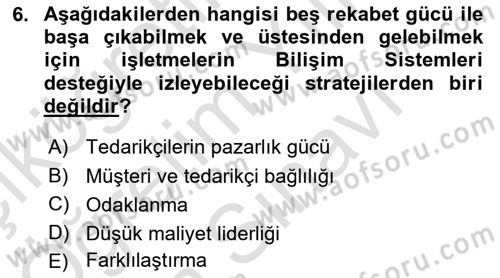 Bilişim Sistemleri Dersi 2025 - 2026 Yılı (Vize) Ara Sınav Soruları 6. Soru