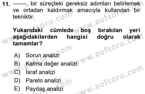 İş Süreçleri Yönetimi Dersi 2020 - 2021 Yılı Yaz Okulu Sınav Soruları 11. Soru