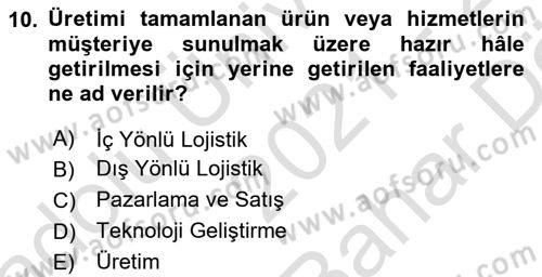 İş Süreçleri Yönetimi Dersi 2021 - 2022 Yılı (Vize) Ara Sınav Soruları 10. Soru
