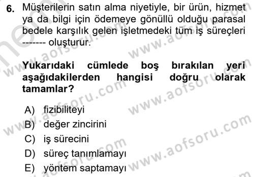 İş Süreçleri Yönetimi Dersi 2021 - 2022 Yılı (Vize) Ara Sınav Soruları 6. Soru