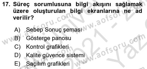 İş Süreçleri Yönetimi Dersi 2021 - 2022 Yılı Yaz Okulu Sınav Soruları 17. Soru