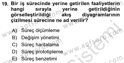 İş Süreçleri Yönetimi Dersi 2022 - 2023 Yılı Yaz Okulu Sınavı 19. Soru