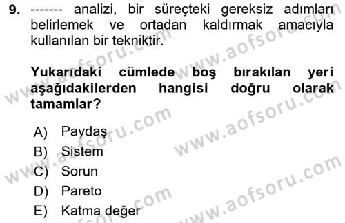 İş Süreçleri Yönetimi Dersi 2022 - 2023 Yılı Yaz Okulu Sınavı 9. Soru