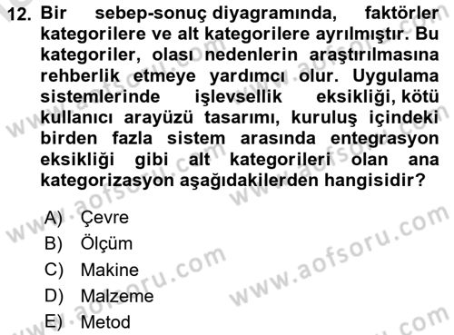 İş Süreçleri Yönetimi Dersi 2023 - 2024 Yılı Yaz Okulu Sınav Soruları 12. Soru