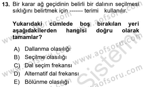İş Süreçleri Yönetimi Dersi 2023 - 2024 Yılı Yaz Okulu Sınav Soruları 13. Soru