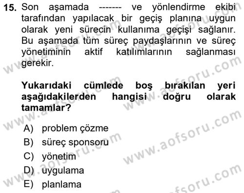 İş Süreçleri Yönetimi Dersi 2023 - 2024 Yılı Yaz Okulu Sınav Soruları 15. Soru