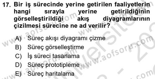İş Süreçleri Yönetimi Dersi 2023 - 2024 Yılı Yaz Okulu Sınav Soruları 17. Soru