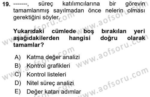 İş Süreçleri Yönetimi Dersi 2024 - 2025 Yılı (Vize) Ara Sınav Soruları 19. Soru