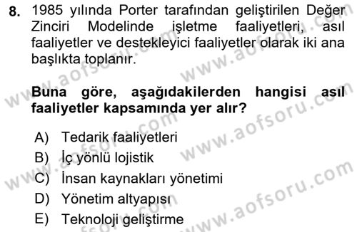 İş Süreçleri Yönetimi Dersi 2024 - 2025 Yılı (Vize) Ara Sınav Soruları 8. Soru