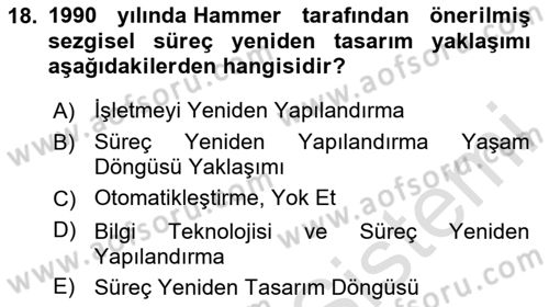 İş Süreçleri Yönetimi Dersi 2024 - 2025 Yılı (Final) Dönem Sonu Sınav Soruları 18. Soru