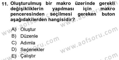 İşlem Tablosu Programlama Dersi Ara Sınavı Deneme Sınav Soruları 11. Soru