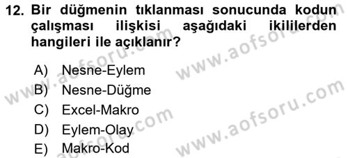 İşlem Tablosu Programlama Dersi Ara Sınavı Deneme Sınav Soruları 12. Soru