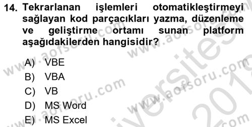 İşlem Tablosu Programlama Dersi Ara Sınavı Deneme Sınav Soruları 14. Soru
