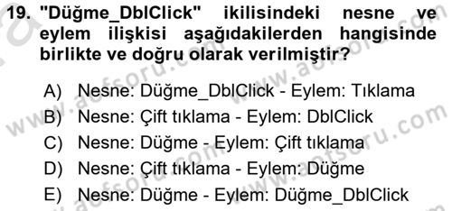 İşlem Tablosu Programlama Dersi 2017 - 2018 Yılı (Vize) Ara Sınav Soruları 19. Soru