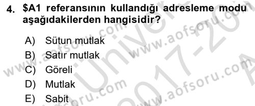 İşlem Tablosu Programlama Dersi Ara Sınavı Deneme Sınav Soruları 4. Soru