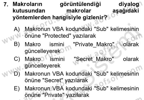 İşlem Tablosu Programlama Dersi 2017 - 2018 Yılı (Vize) Ara Sınav Soruları 7. Soru
