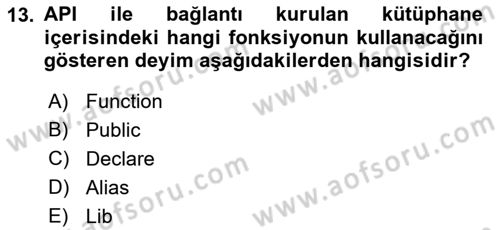 İşlem Tablosu Programlama Dersi 2017 - 2018 Yılı (Final) Dönem Sonu Sınav Soruları 13. Soru