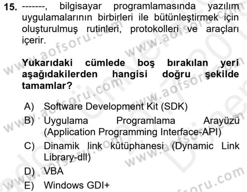 İşlem Tablosu Programlama Dersi 2017 - 2018 Yılı (Final) Dönem Sonu Sınav Soruları 15. Soru